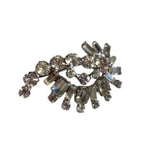 Vintage 1950s Rhinestone Brooch Baguette Silver Tone Art Deko Pin